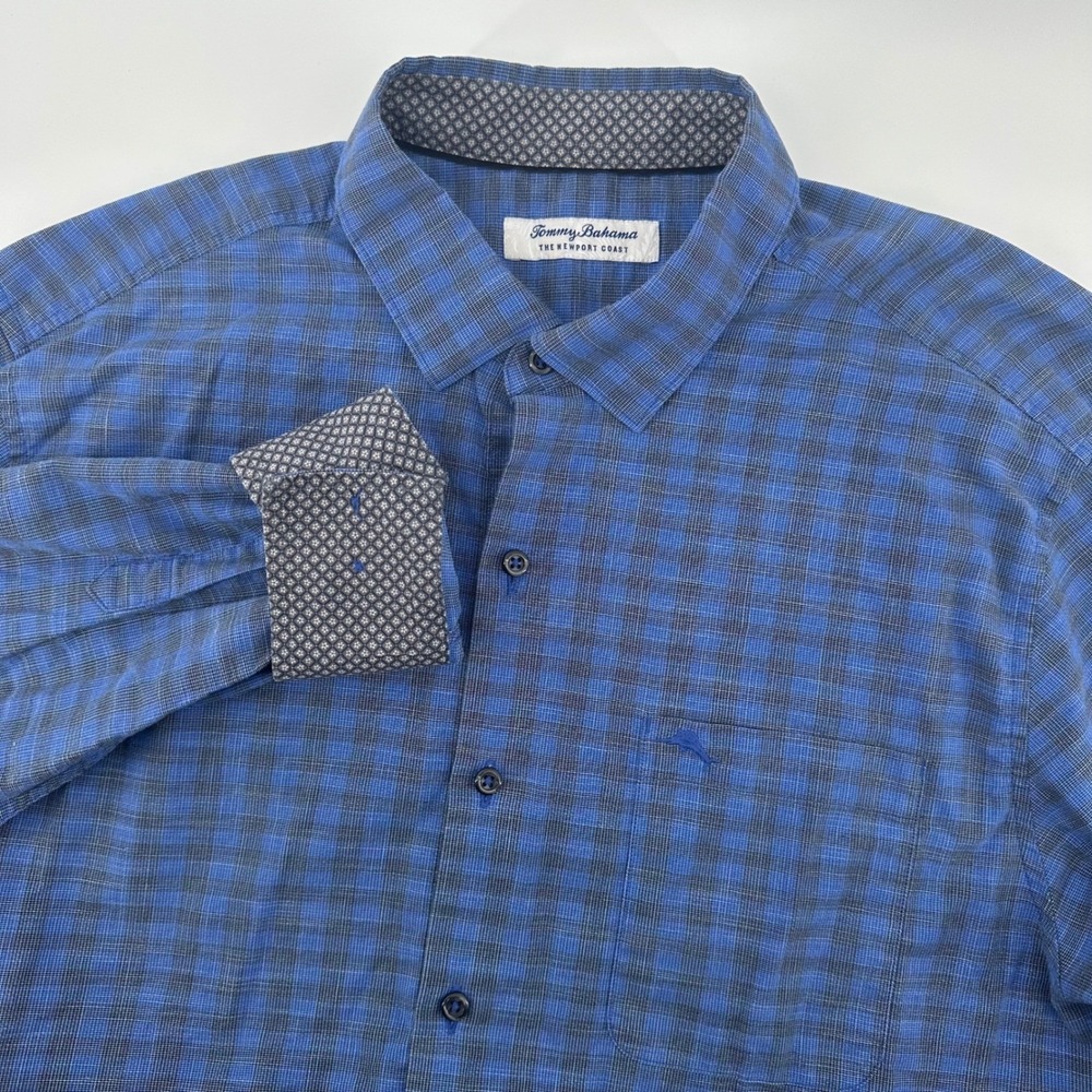Tommy Bahama The Newport Coast Shirt Mens Large Blue Plaid Long Sleeve Button Up